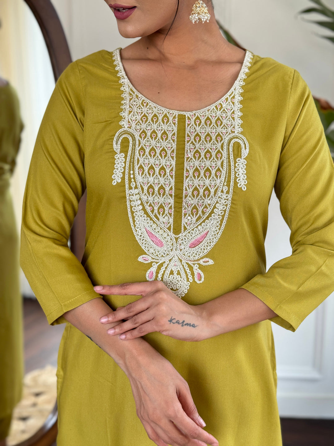Liril Color Slub Magic Kurti Embroidery With Pant And Dupatta Set