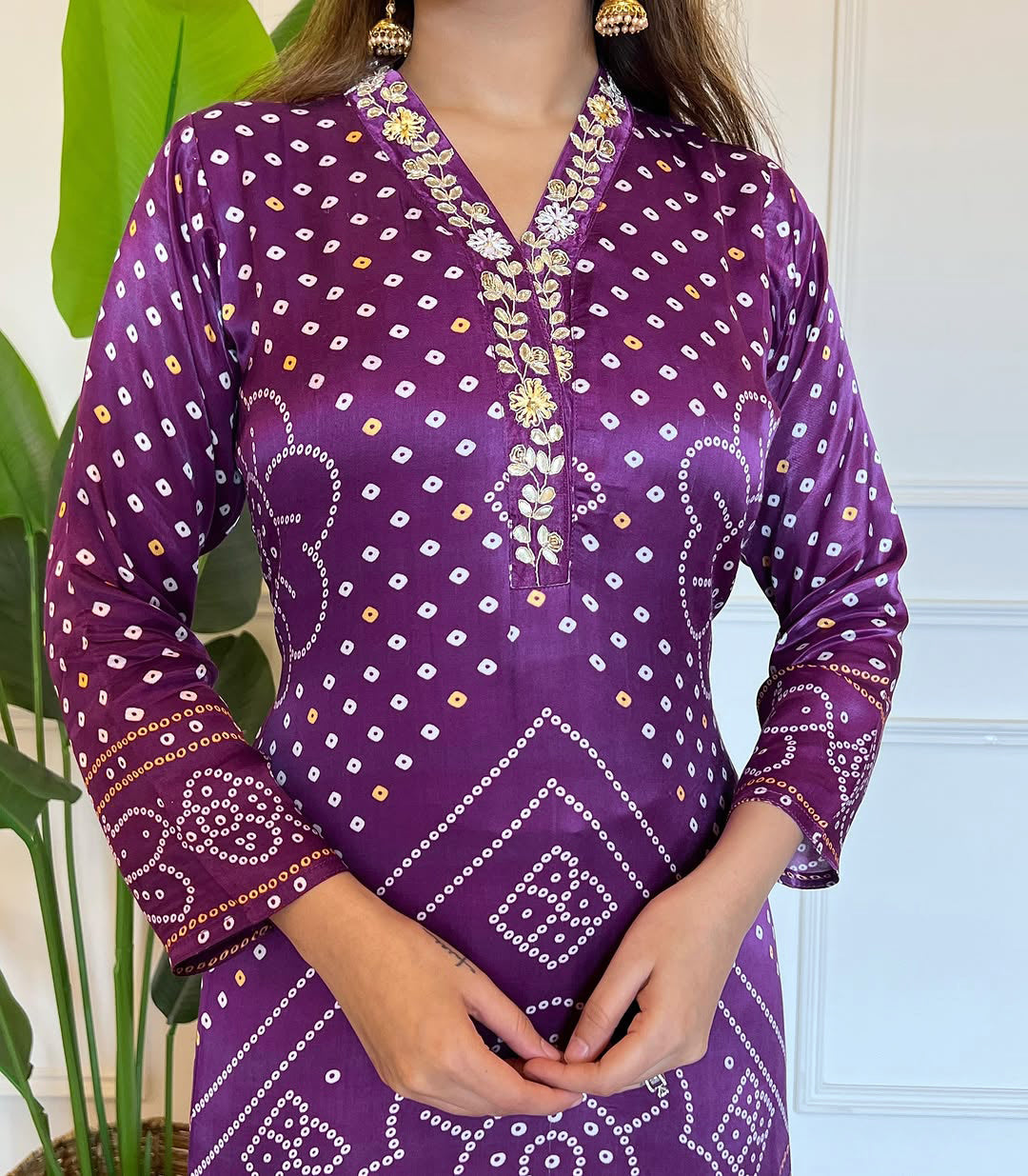 Purple Color Viscose Position Print Embroidery Kurti with Pant And Dupatta Sets
