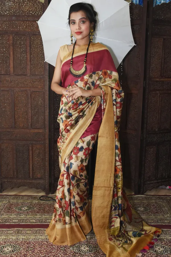 Multi Color Cotton Linen Saree With Unstitched Blouse Piece