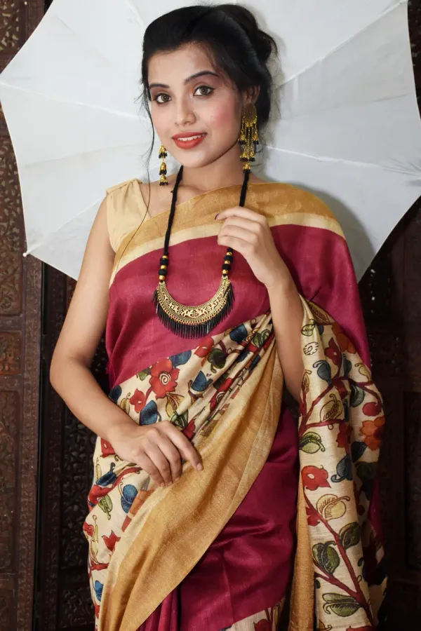 Multi Color Cotton Linen Saree With Unstitched Blouse Piece