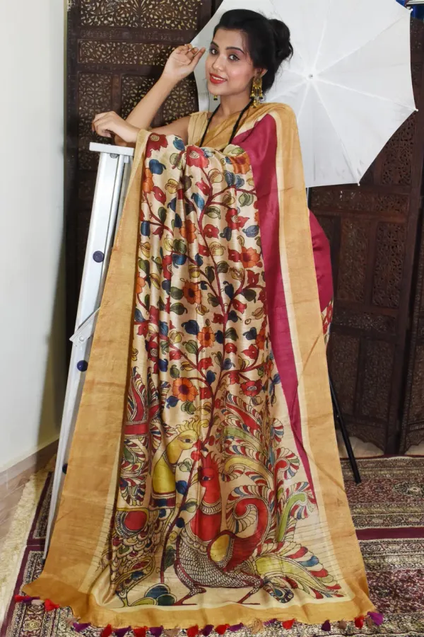 Multi Color Cotton Linen Saree With Unstitched Blouse Piece