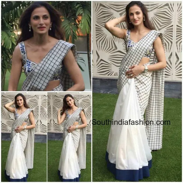 White Color Cotton Linen Saree With Unstitched Blouse Piece
