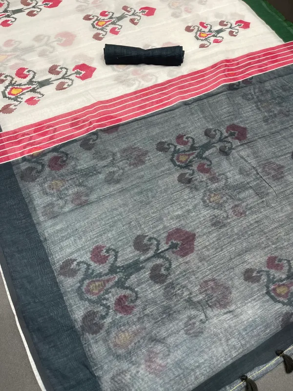 Off-White Color Cotton Linen Saree With Unstitched Blouse Piece