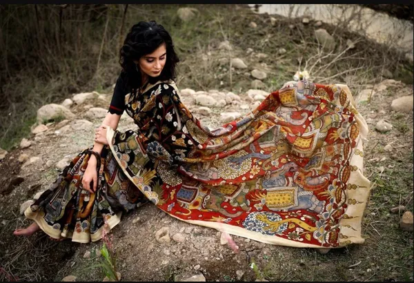 Multi Color Cotton Linen Saree With Unstitched Blouse Piece
