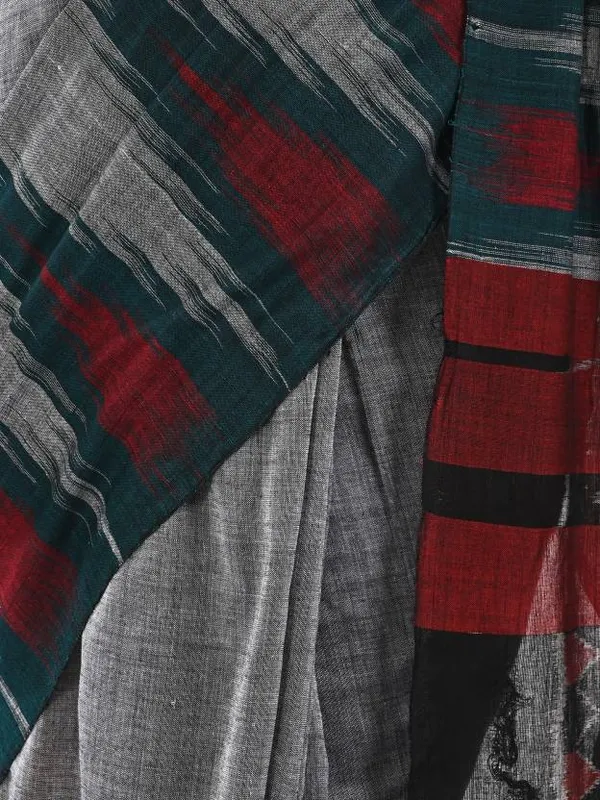 Gray Color Cotton Linen Saree With Unstitched Blouse Piece