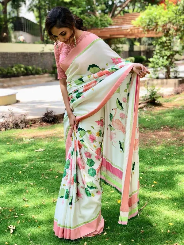 Multi Color Cotton Linen Saree With Unstitched Blouse Piece