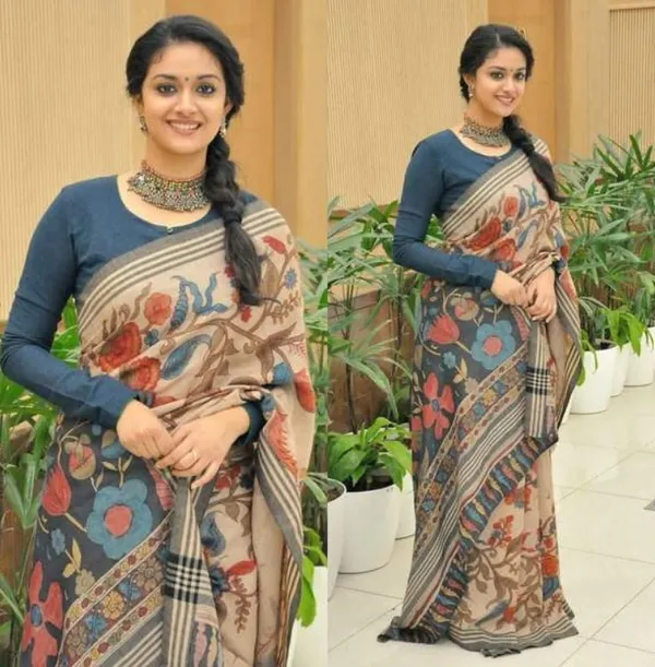 Multi Color Cotton Linen Saree With Unstitched Blouse Piece