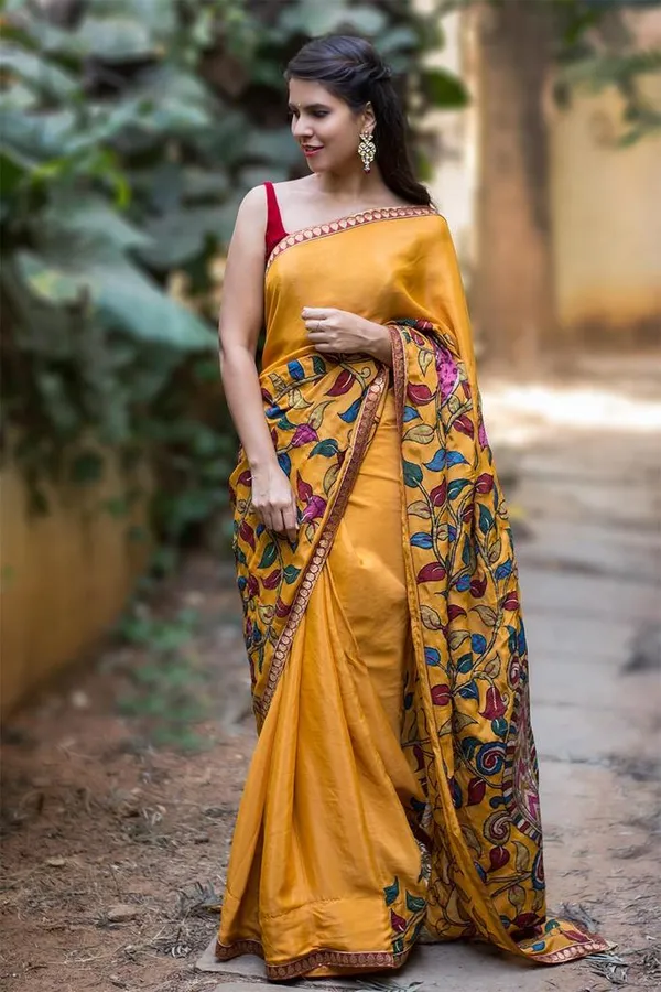 Orange Color Cotton Linen Saree With Unstitched Blouse Piece