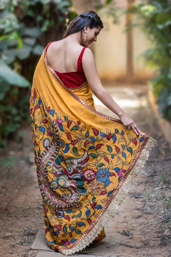 Orange Color Cotton Linen Saree With Unstitched Blouse Piece