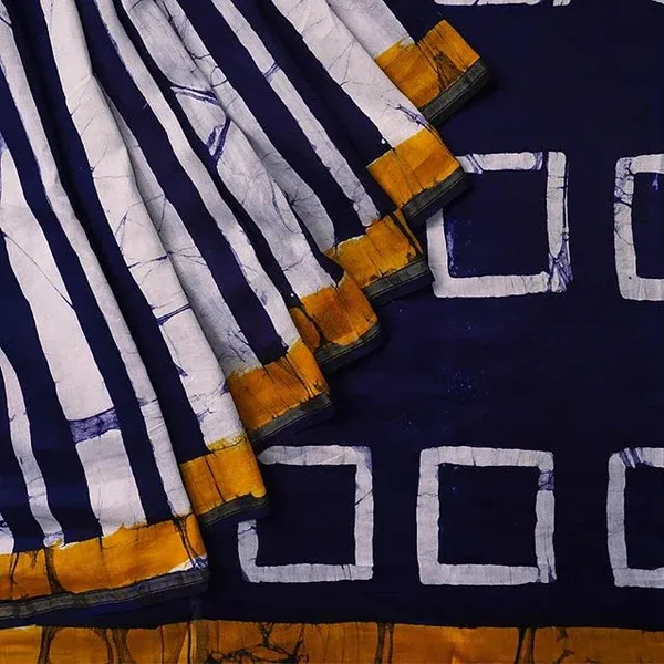 Blue Color Cotton Linen Saree With Unstitched Blouse Piece