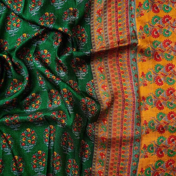 Green Color Cotton Linen Saree With Unstitched Blouse Piece