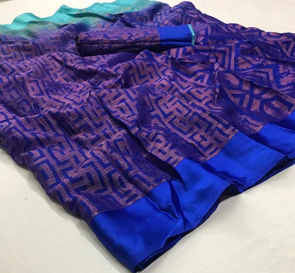 Blue Color Cotton Linen Saree With Unstitched Blouse Piece