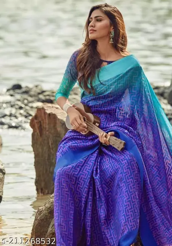 Blue Color Cotton Linen Saree With Unstitched Blouse Piece