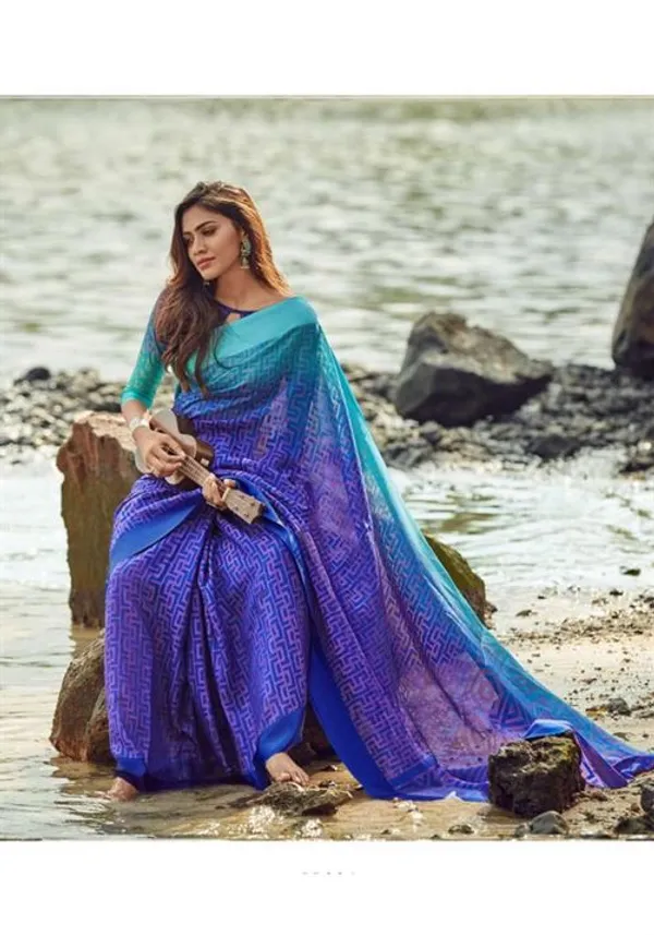 Blue Color Cotton Linen Saree With Unstitched Blouse Piece