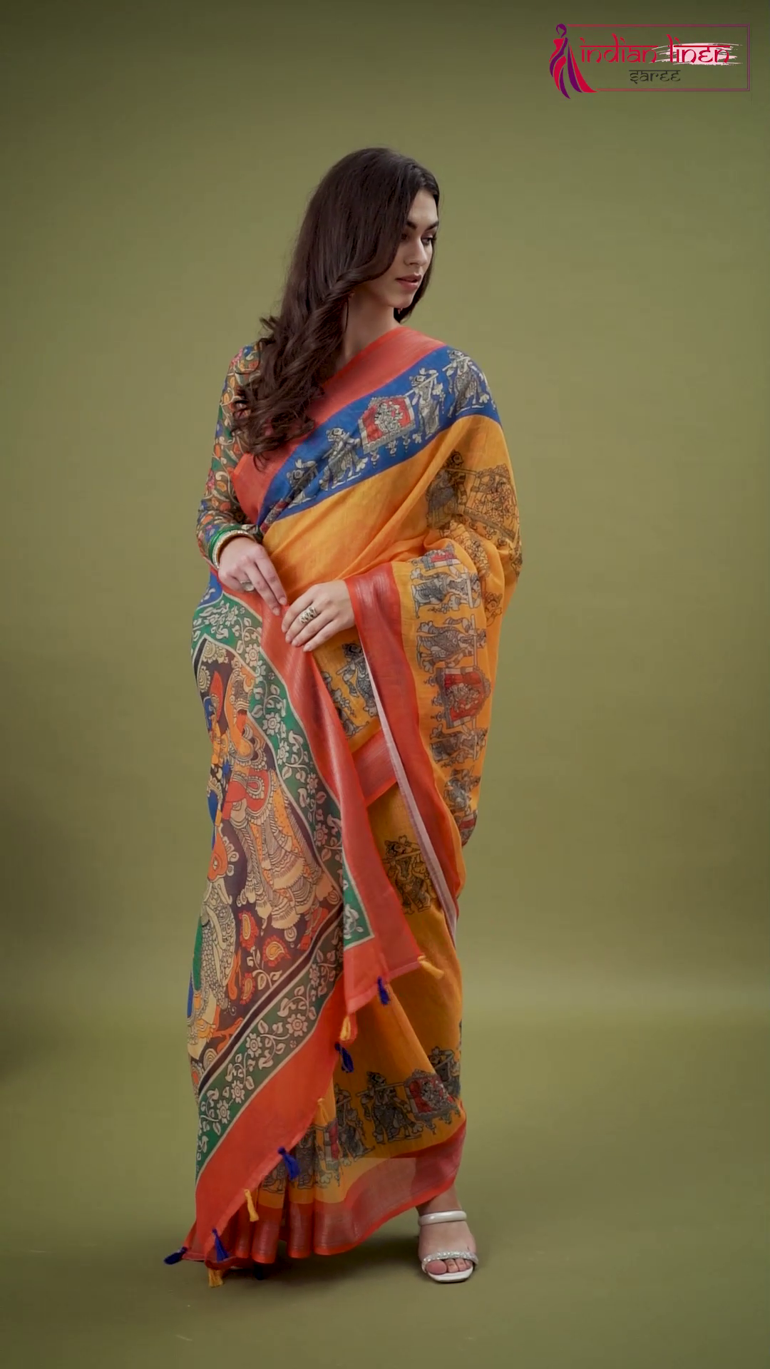 Mustard Yellow Cotton Linen Saree With Unstitched Blouse Piece