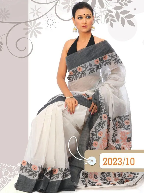 White Color Cotton Linen Saree With Unstitched Blouse Piece