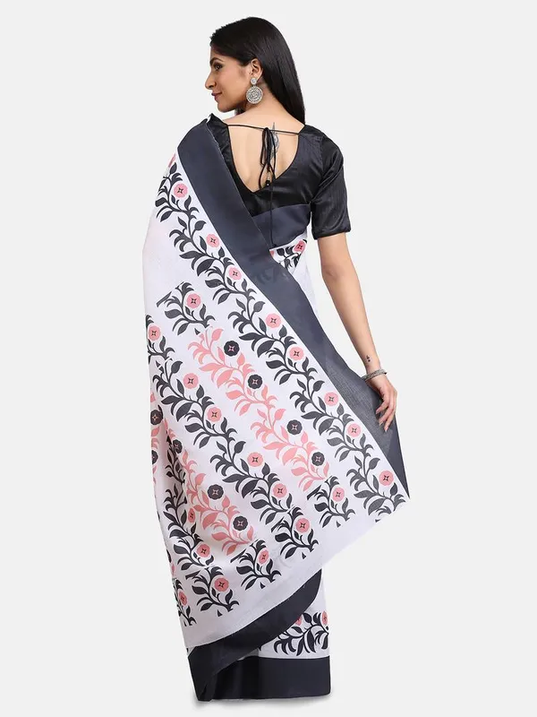 White Color Cotton Linen Saree With Unstitched Blouse Piece
