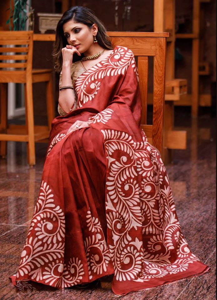 Maroon Color Cotton Linen Saree With Unstitched Blouse Piece