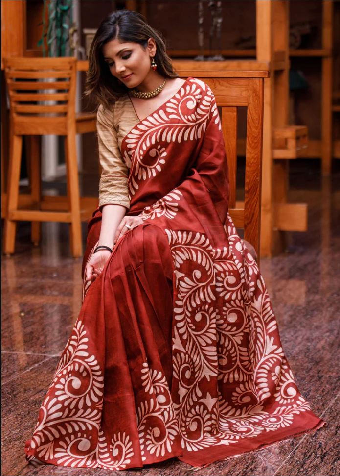 Maroon Color Cotton Linen Saree With Unstitched Blouse Piece