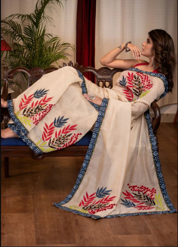 Off-White Color Cotton Linen Saree With Unstitched Blouse Piece