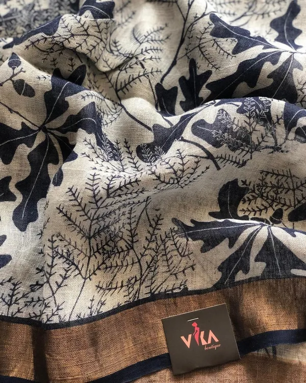 Off-White Color Cotton Linen Saree With Unstitched Blouse Piece