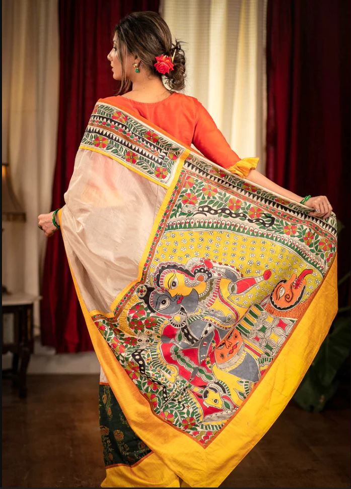 Multi Color Cotton Linen Saree With Unstitched Blouse Piece