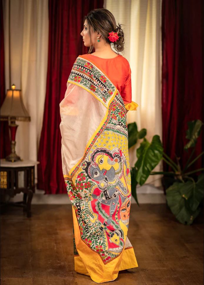 Multi Color Cotton Linen Saree With Unstitched Blouse Piece