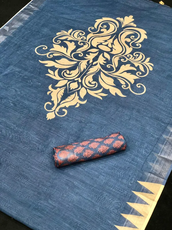 Gray Color Cotton Linen Saree With Unstitched Blouse Piece