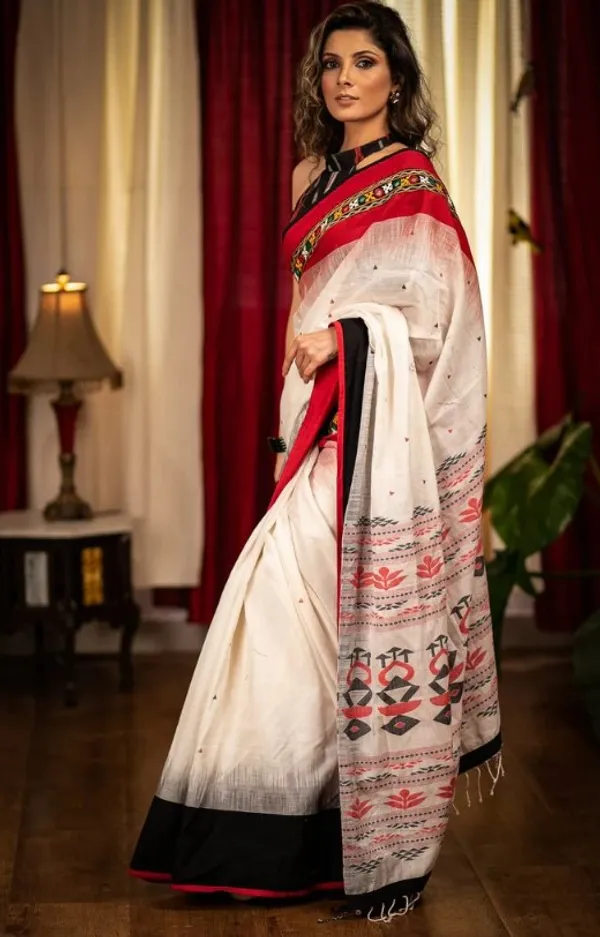 Multi Color Cotton Linen Saree With Unstitched Blouse Piece