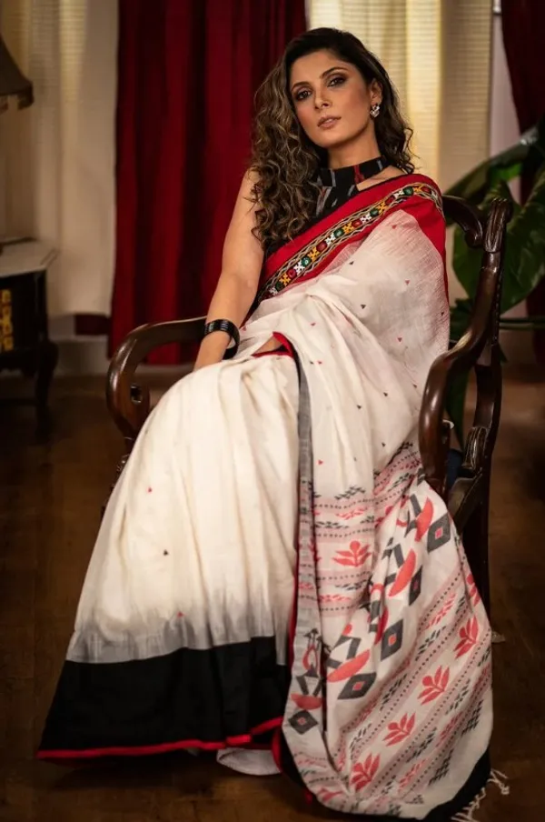 Multi Color Cotton Linen Saree With Unstitched Blouse Piece