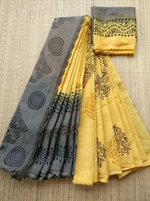 Yellow Color Cotton Linen Saree With Unstitched Blouse Piece