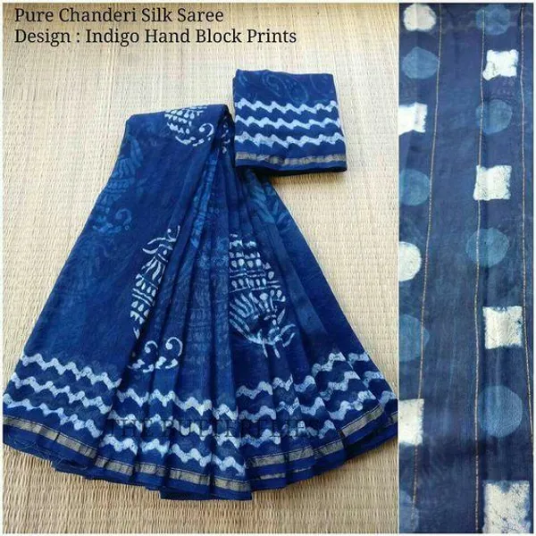 Blue Color Cotton Linen Saree With Unstitched Blouse Piece