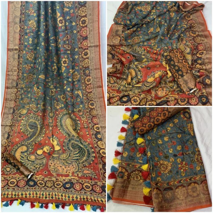 Multi Color Cotton Linen Saree With Unstitched Blouse Piece