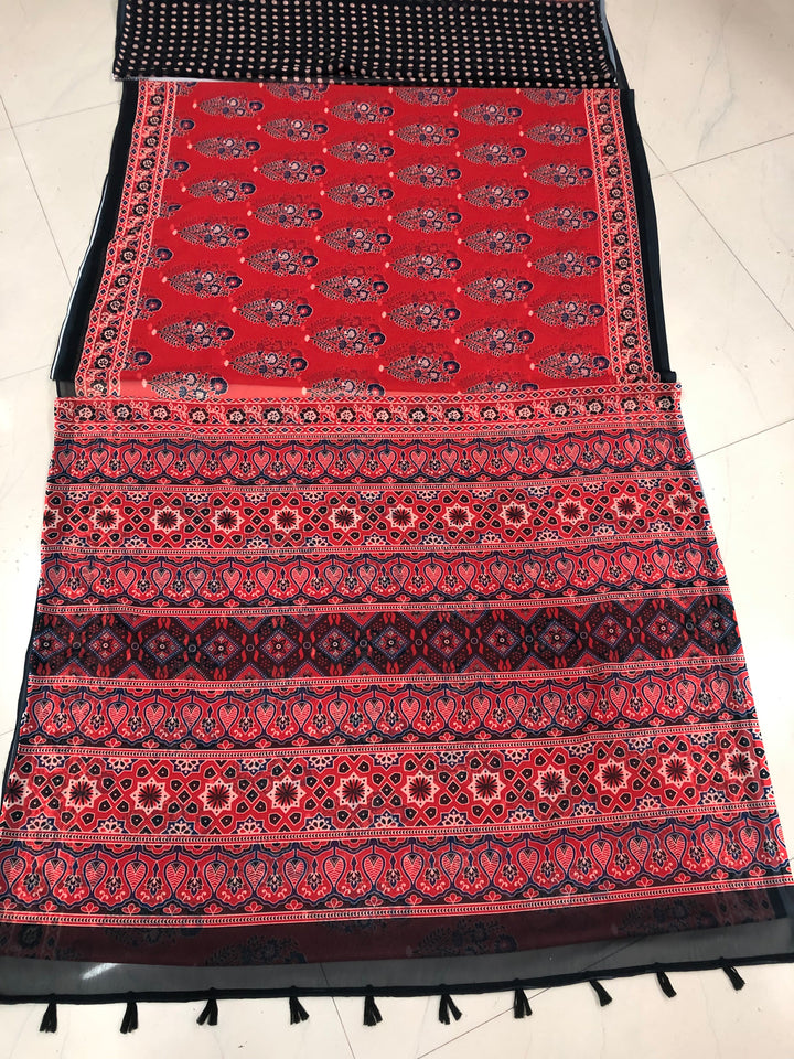 Multi Color Cotton Linen Saree With Unstitched Blouse Piece