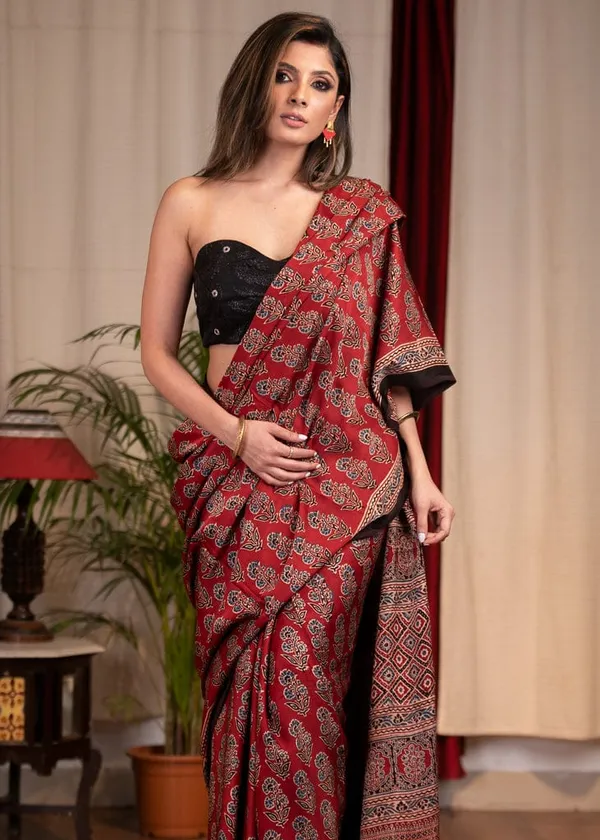 Multi Color Cotton Linen Saree With Unstitched Blouse Piece
