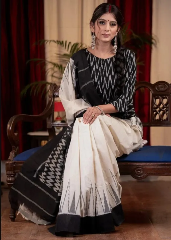 Multi Color Cotton Linen Saree With Unstitched Blouse Piece