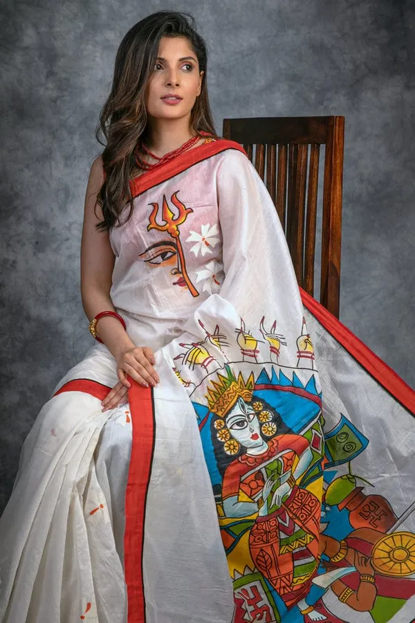 White Color Cotton Linen saree with Unstitched Blouse Piece