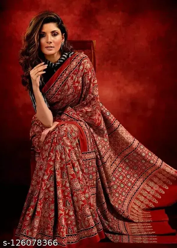 Maroon Color Cotton Linen Saree With Unstitched Blouse Piece