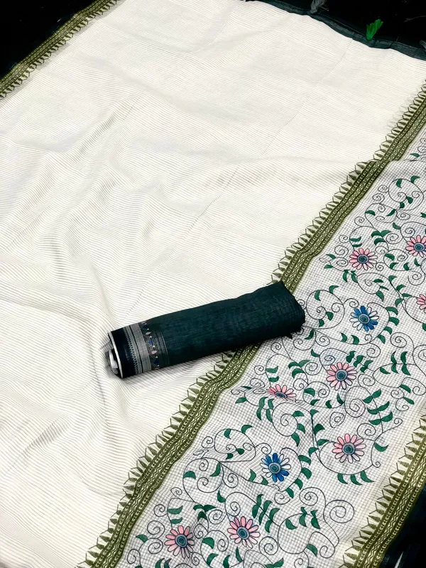 Off-White Color Cotton Linen Saree With Unstitched Blouse Piece