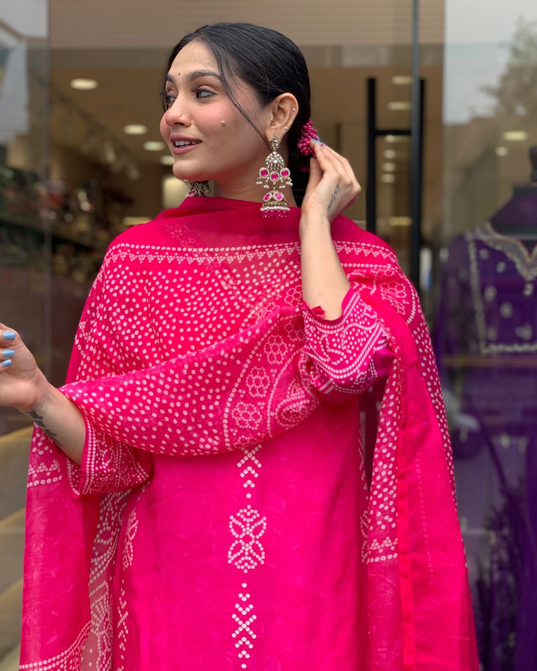 Pink Color French Crepe Printed Embroidery Kurti With Pant And  Dupatta Set