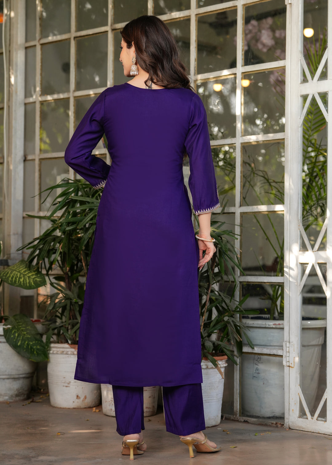 Blue Color Viscose Chanderi Embroidery Kurti With Viscose Pant And Jacquard Dupatta Set