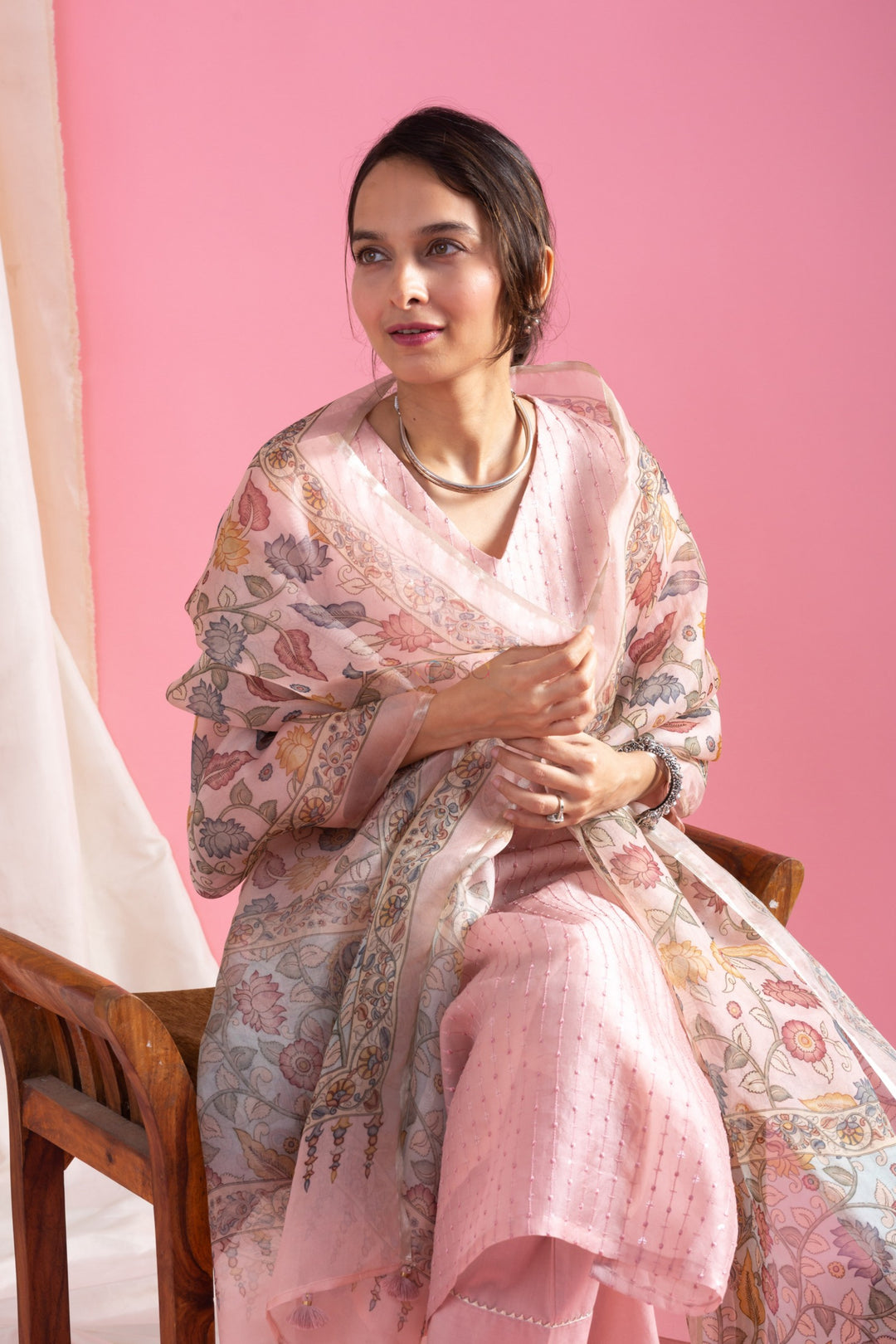 Pink Color Viscose Chanderi Kurti With Pant And Heavy Embroidery Dupatta Set
