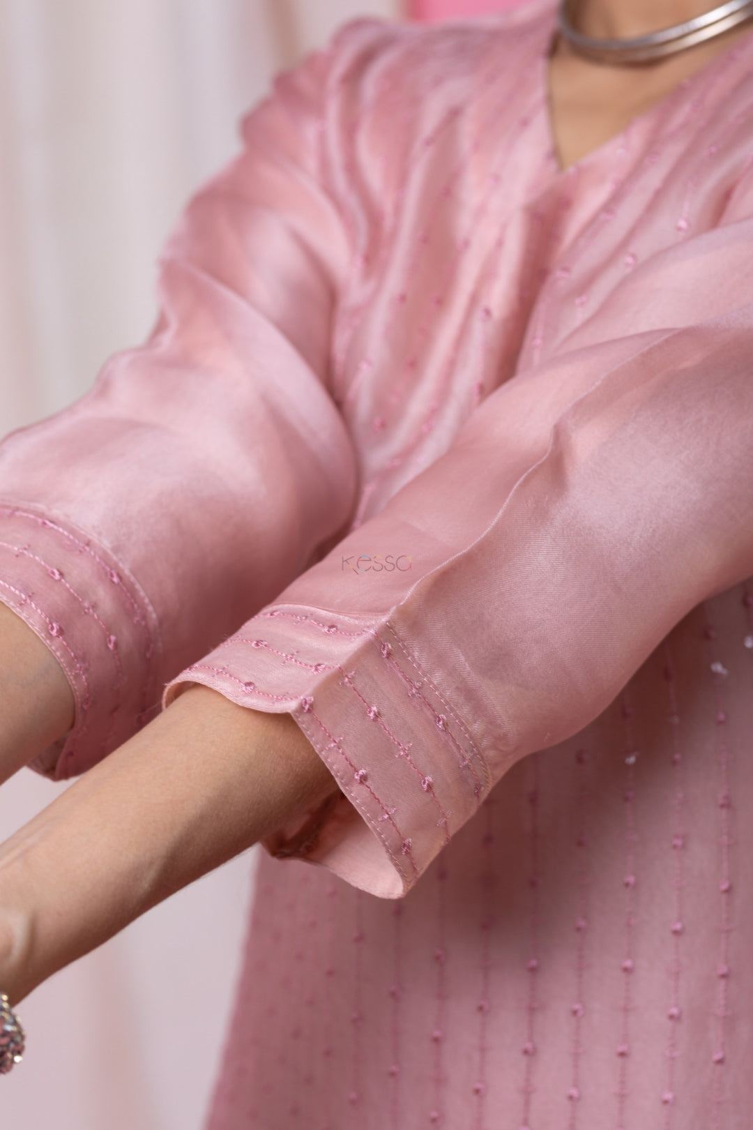 Pink Color Viscose Chanderi Kurti With Pant And Heavy Embroidery Dupatta Set