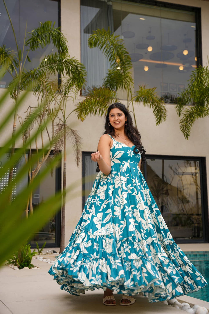 Sky Blue Color Poly Rayon Kurti With Pant And Heavy Embroidery Dupatta Set