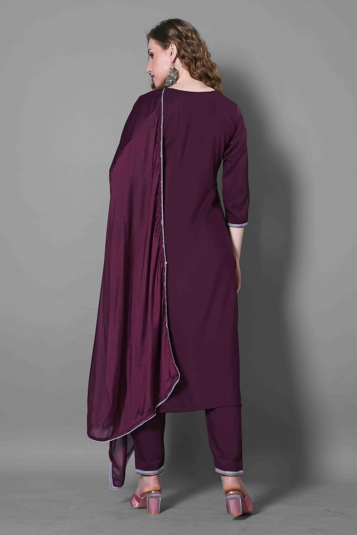 Maroon Color Silk Blend Embroidery Kurti with Pant And Dupatta Sets