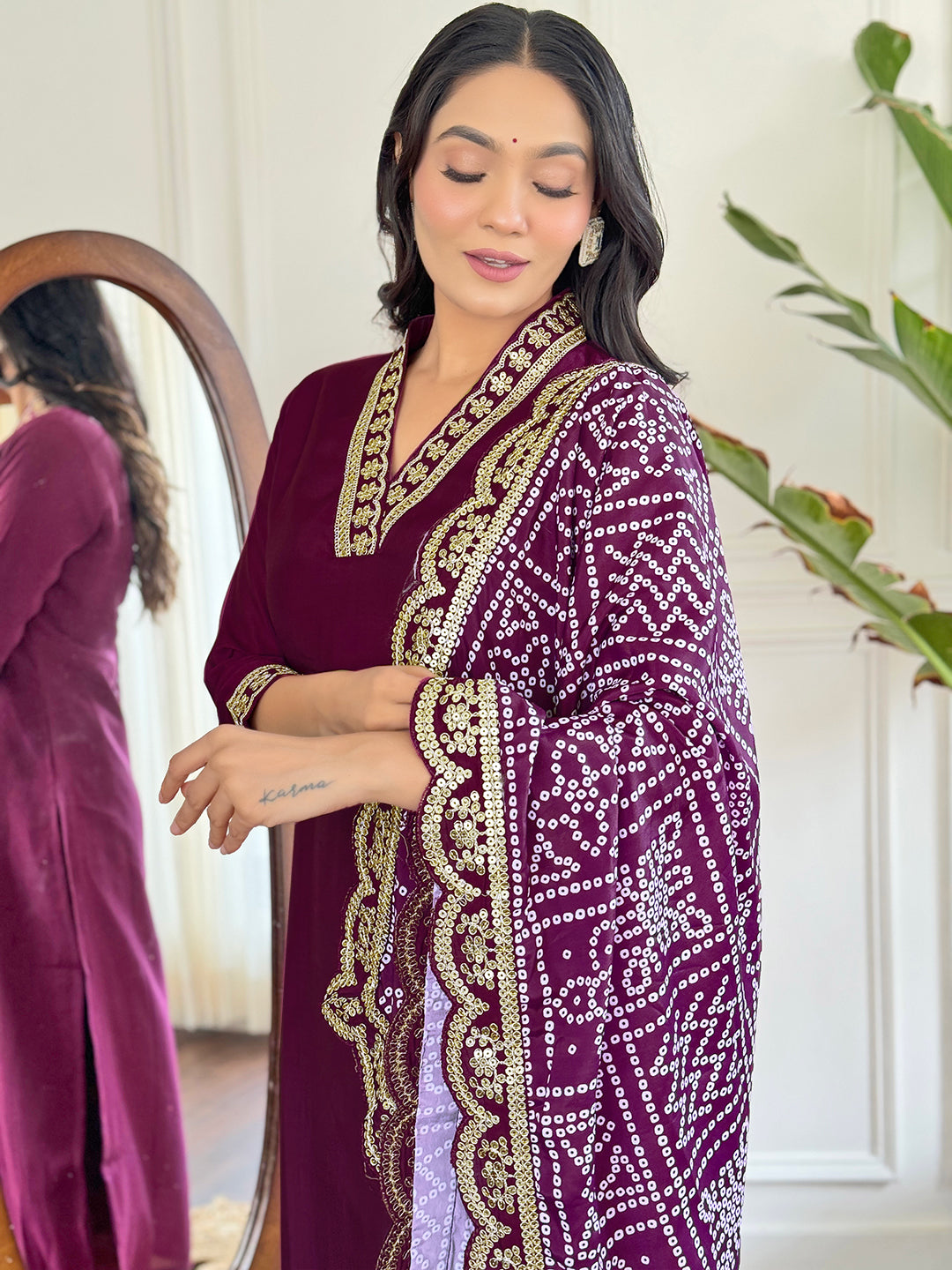 Lavender Color Viscose Silk Embroidery Kurti With Pant And Dupatta Sets