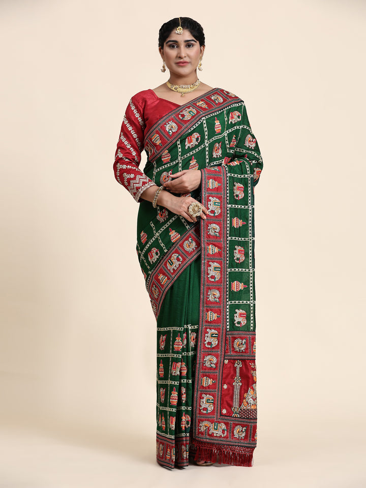 Kaira Green Embroiderd Panter Patola Saree With Blouse