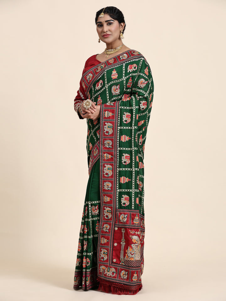 Kaira Green Embroiderd Panter Patola Saree With Blouse