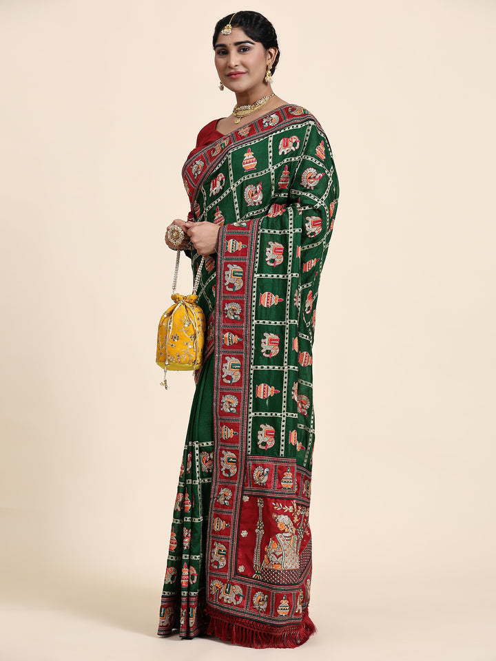 Kaira Green Embroiderd Panter Patola Saree With Blouse