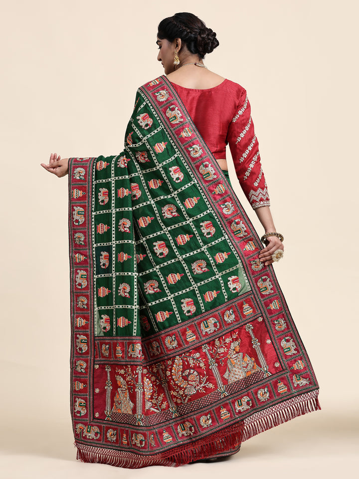 Kaira Green Embroiderd Panter Patola Saree With Blouse